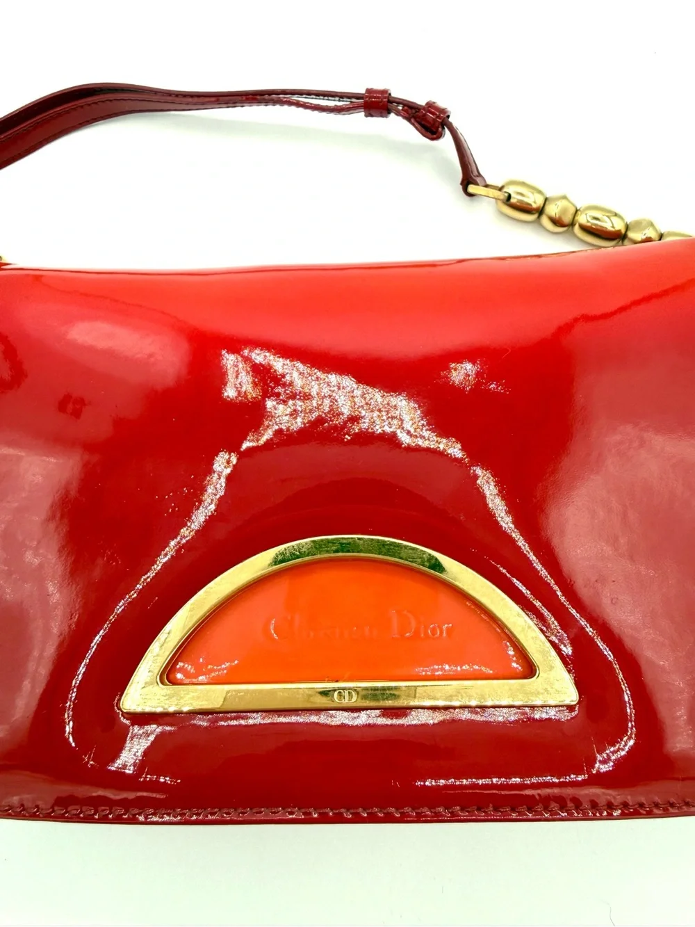 Dior Red Patent Leather Ombré Galliano Malice Shoulder Bag with Gold Bead Strap - Picture 3 of 12